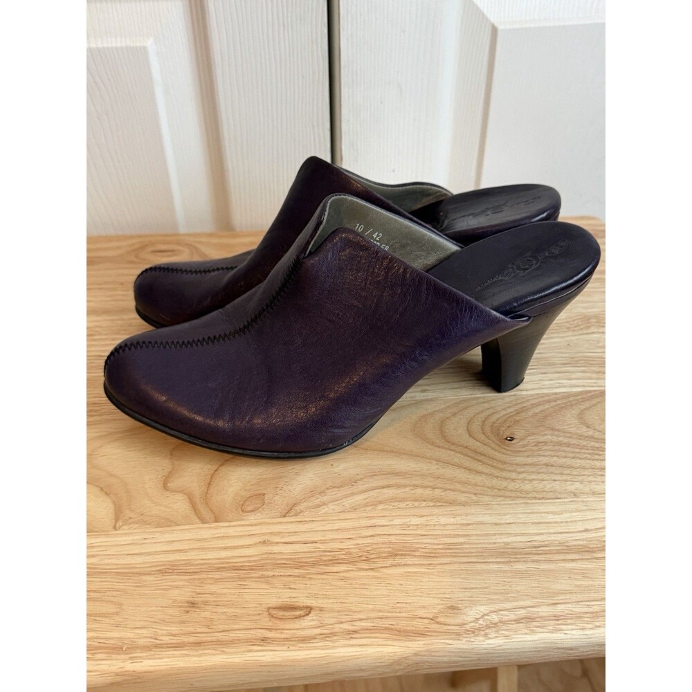 Black Leather Born Purple Pinto Slip On Clog Size US 10 Chunky Heel